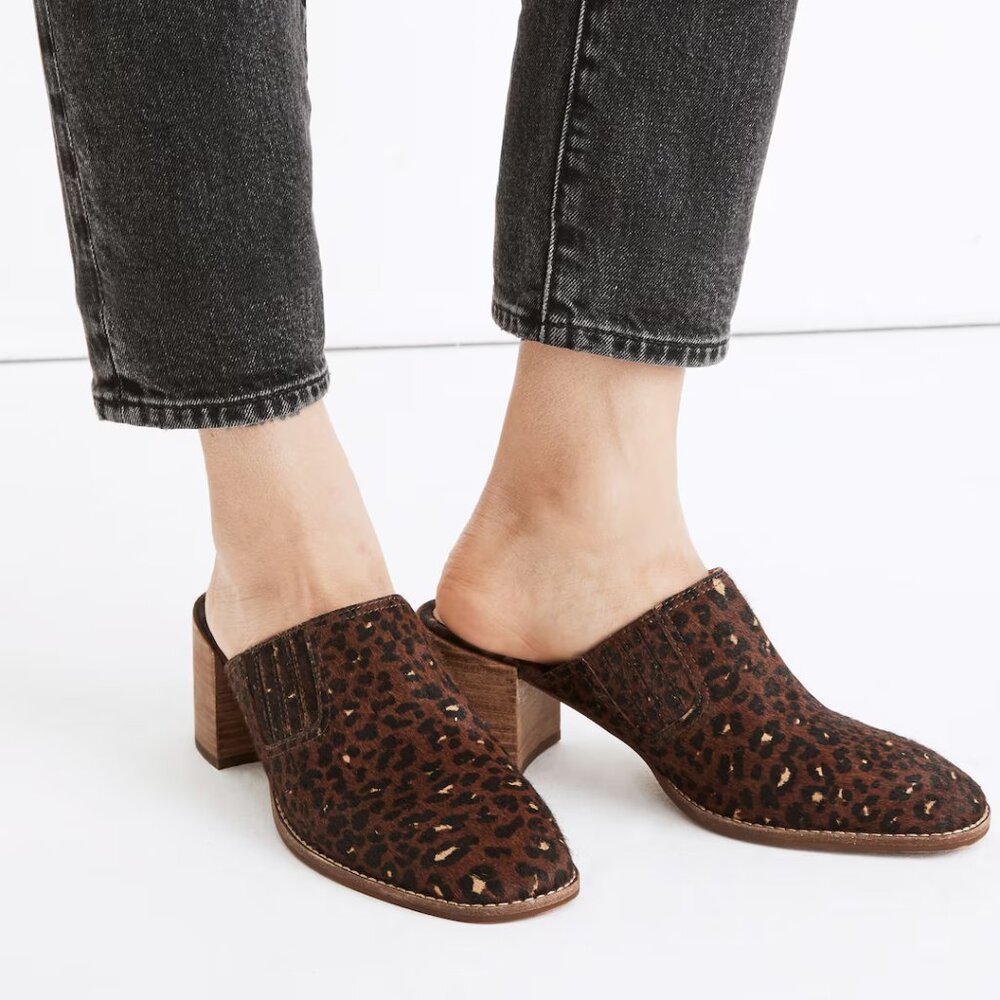 Madewell The Carey Mule in Painted Leopard Calf Hair Size 7.5